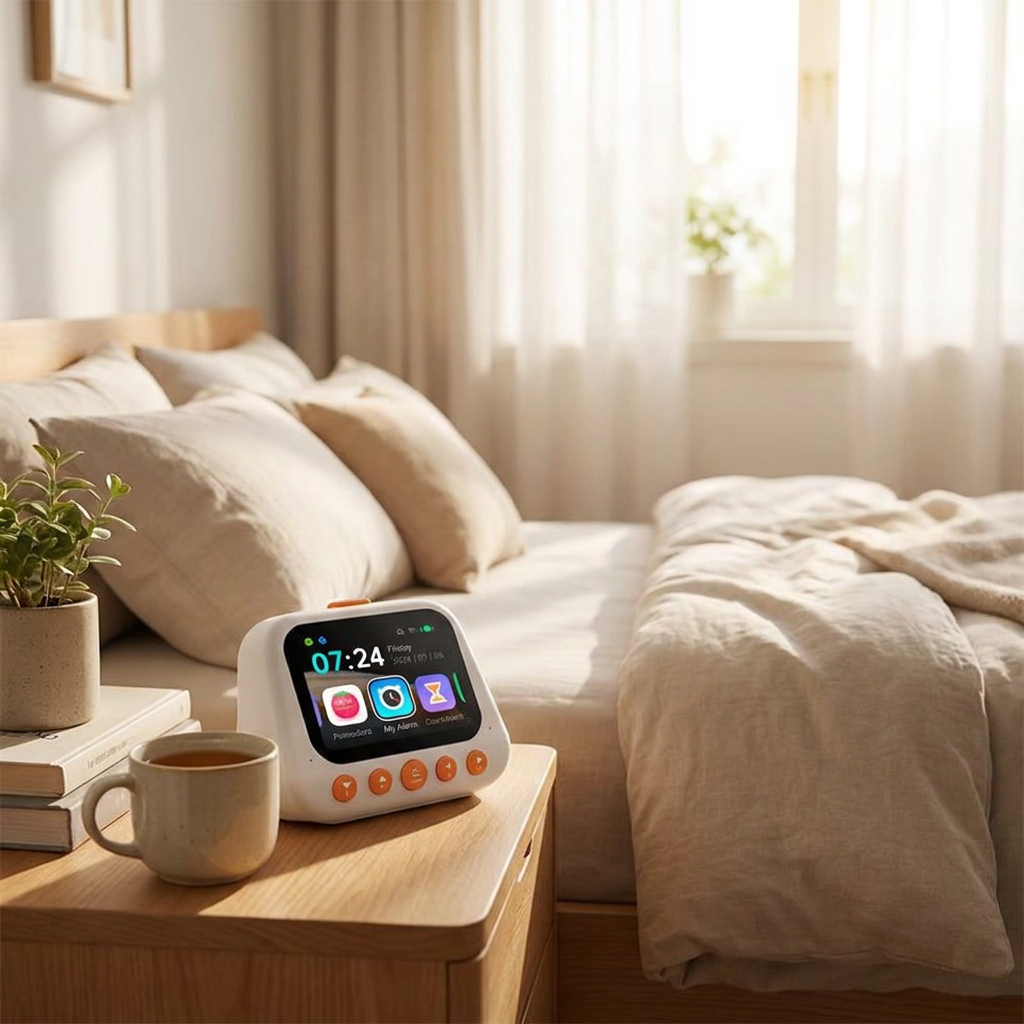 AI Smart Alarm Clock in use, lifestyle setting