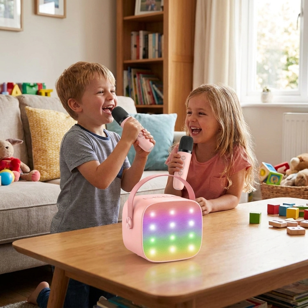 Mini Karaoke Machine in use, lifestyle setting