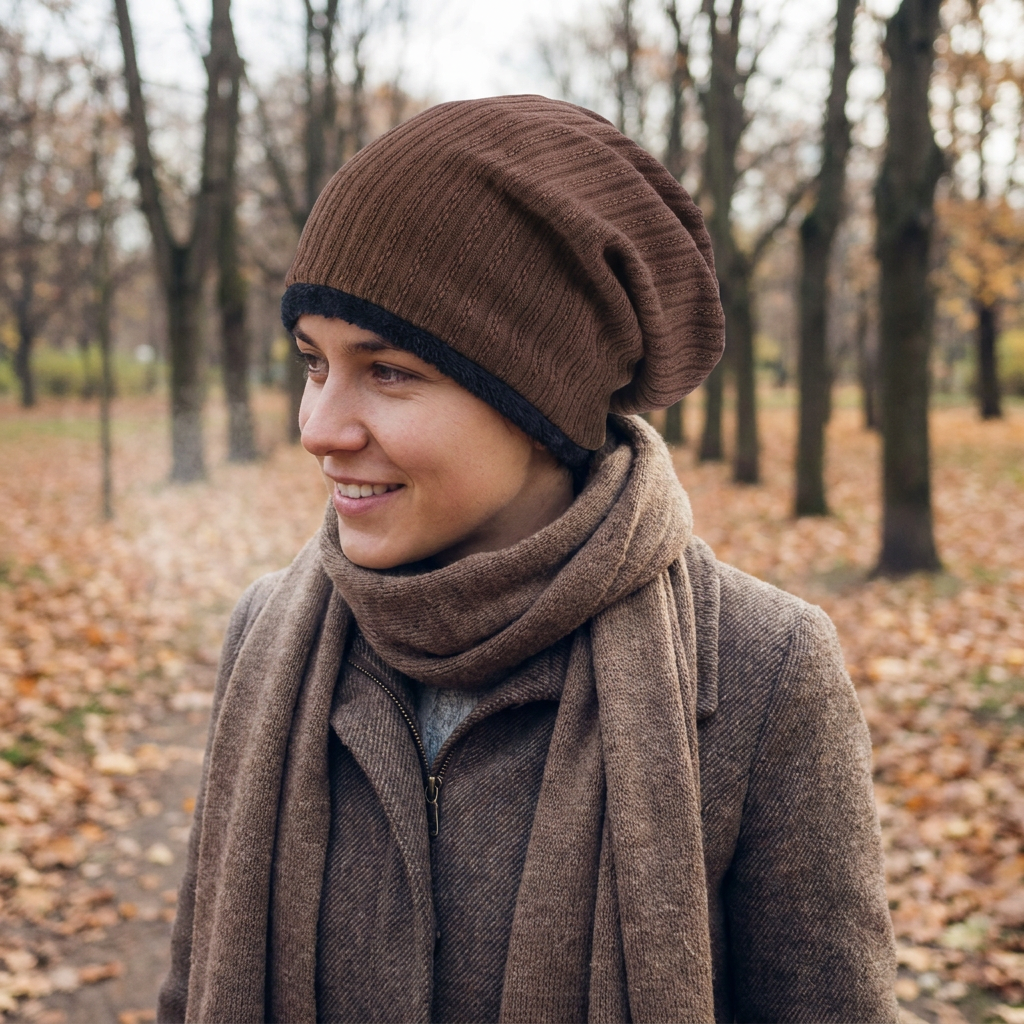 Wheat Pattern Cotton Beanie in use, lifestyle setting