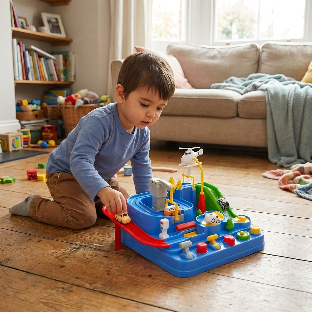 Children's Mechanical Vehicle Track Game in use, lifestyle setting