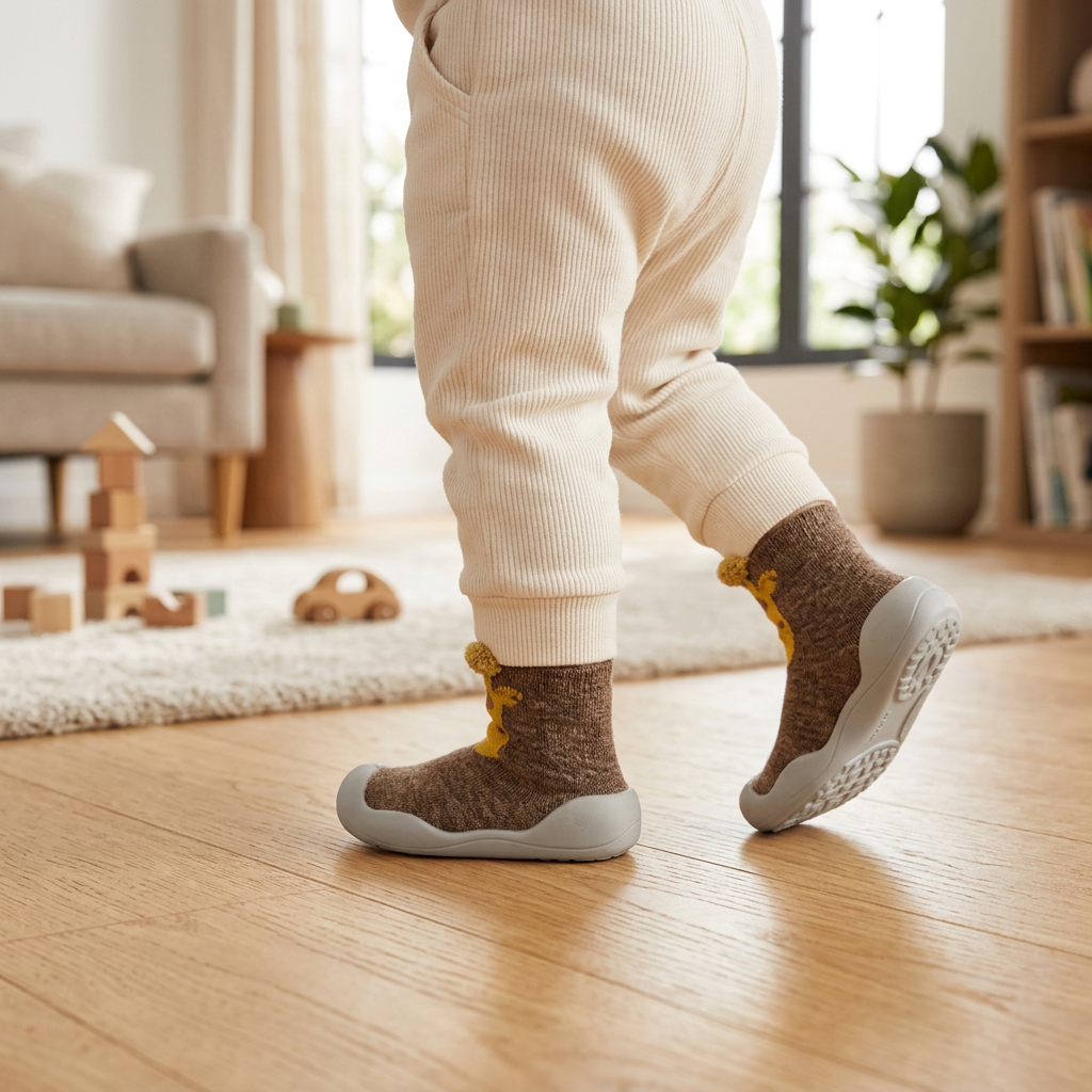 Children's Soft Sole Shoe Socks in use, lifestyle setting