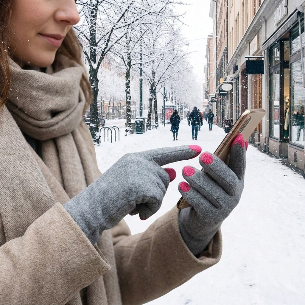 Touch Screen Winter Gloves in use, lifestyle setting