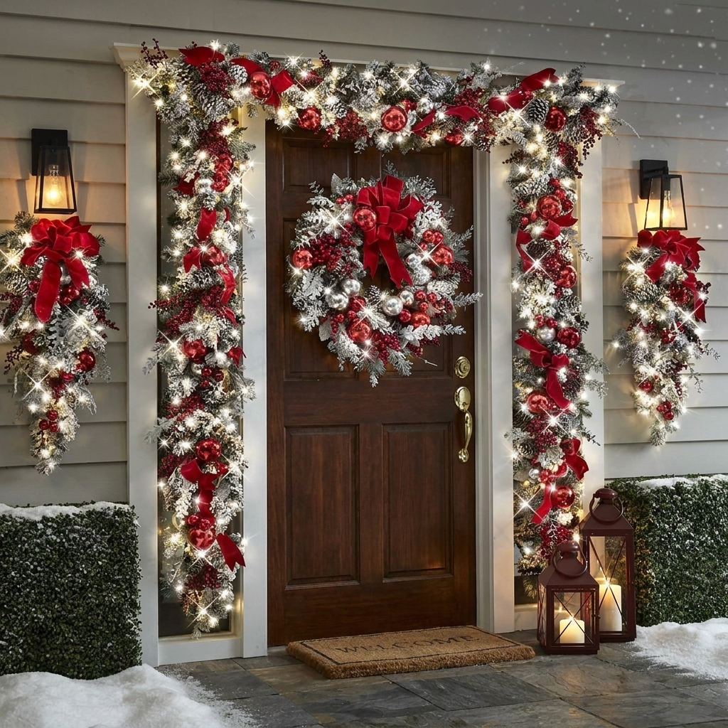 Christmas Door Decorations Full Set in use, lifestyle setting