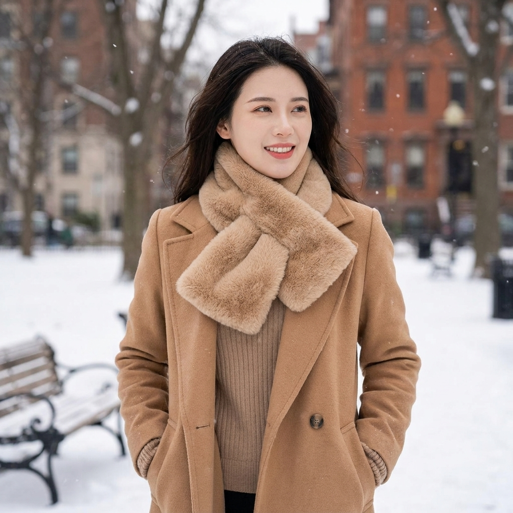 Faux Fur Cross Collar Scarf in use, lifestyle setting