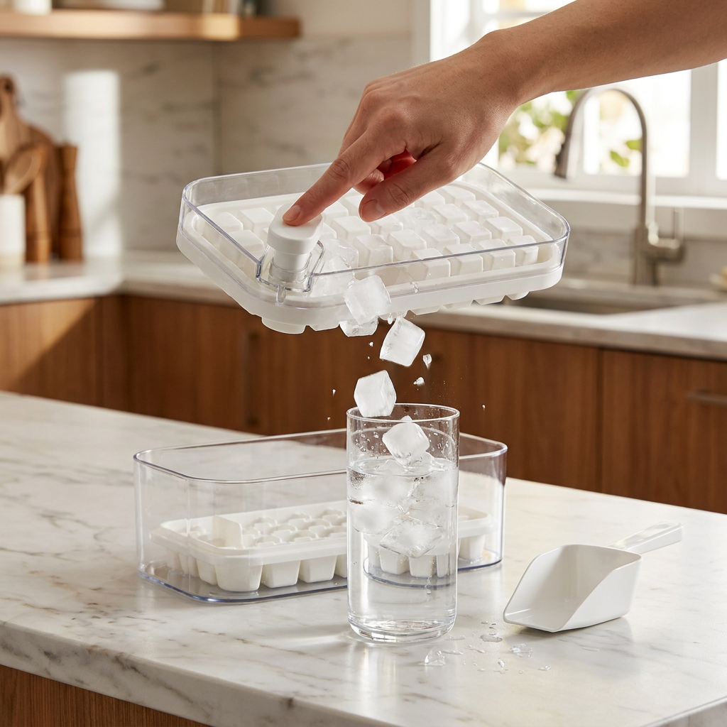 One-Click Ice Tray System in use, lifestyle setting