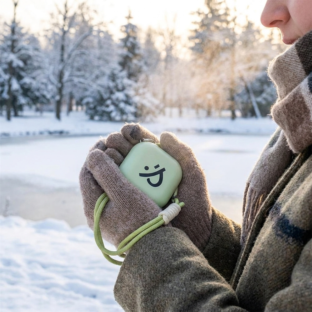 Portable Rechargeable Hand Warmer in use, lifestyle setting
