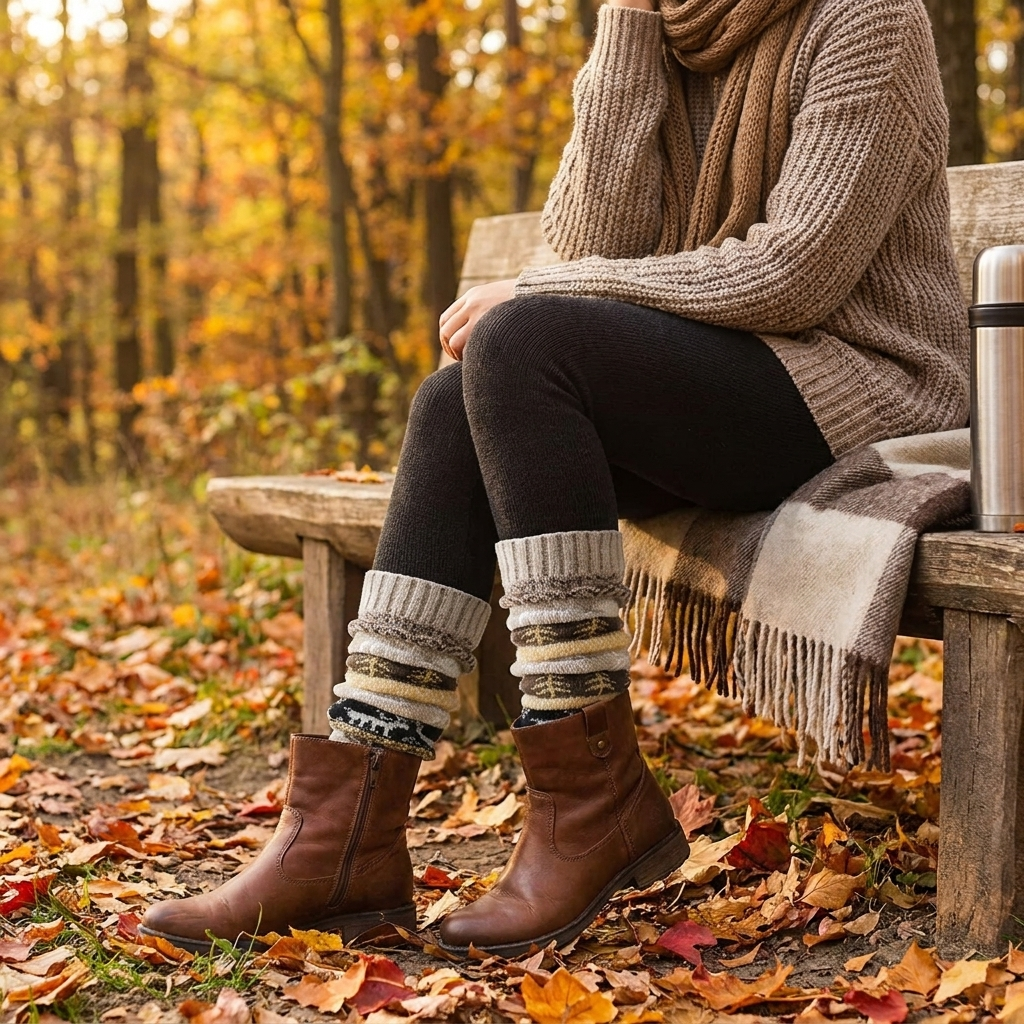 Cozy Knit Leg Warmer in use, lifestyle setting