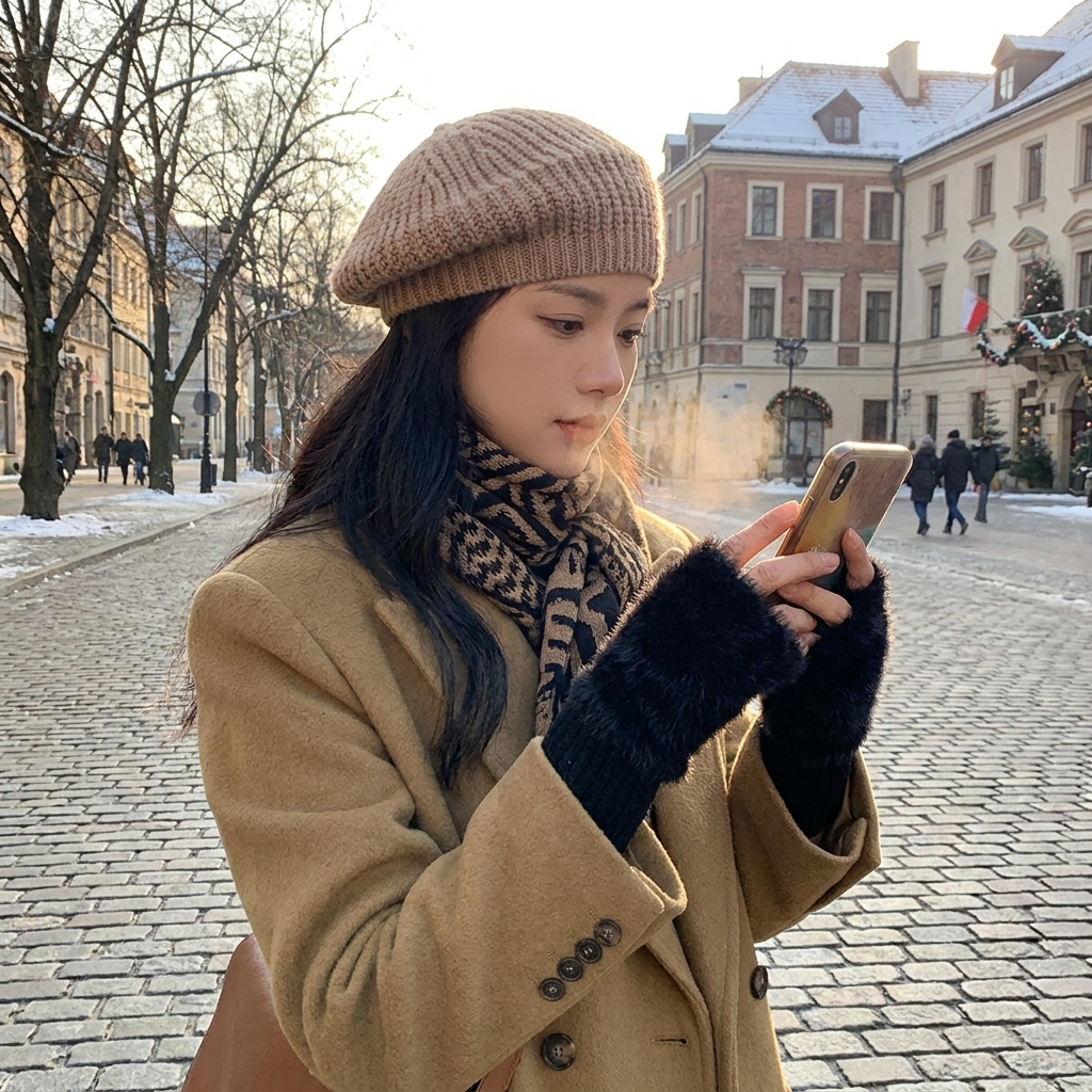 Plush Cozy Fingerless Gloves for Women in use, lifestyle setting