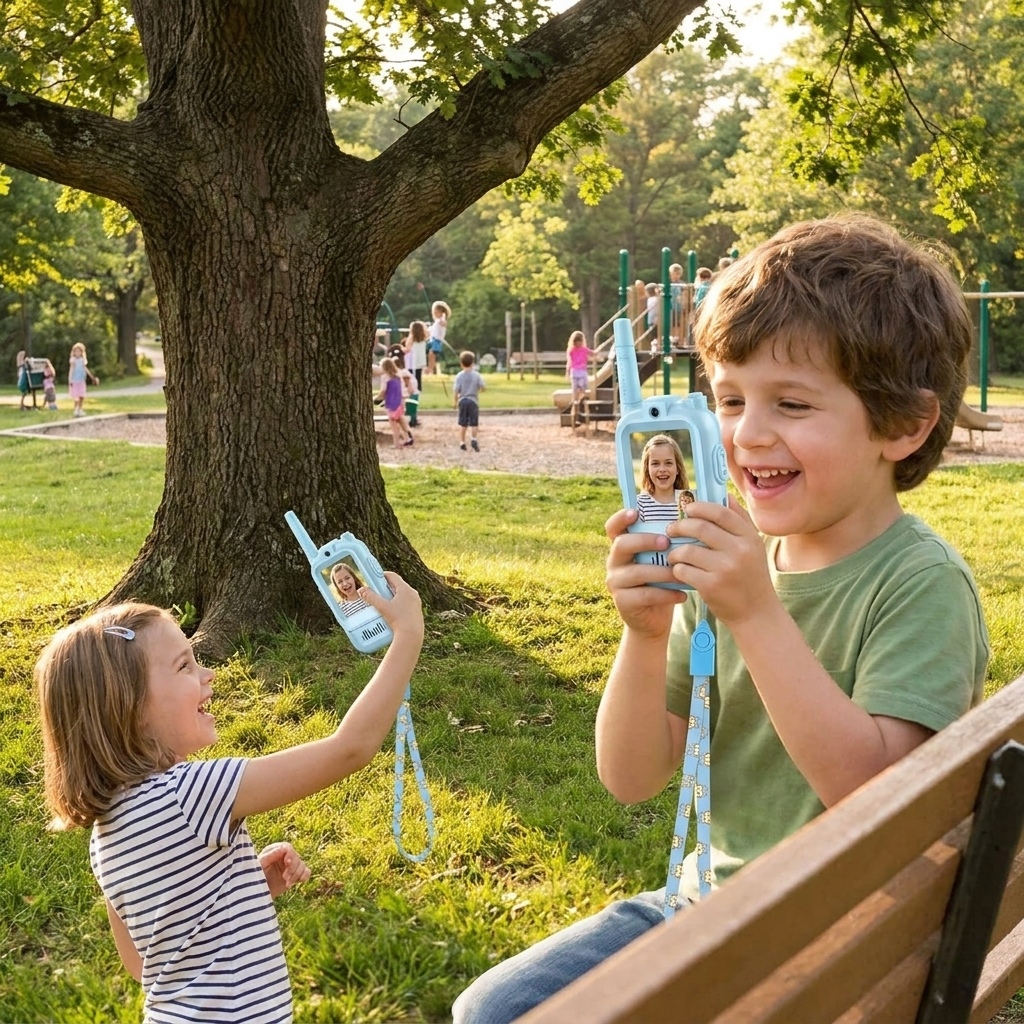 Kids Video Walkie Talkies in use, lifestyle setting