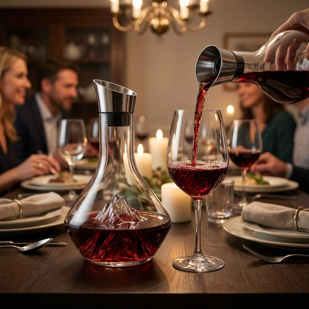 Crystal Glass Wine Decanter in use, lifestyle setting