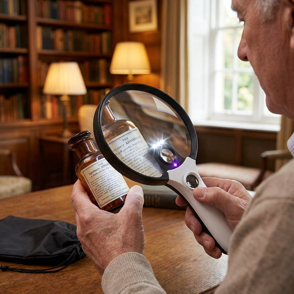 Large Magnifying Glass with Light in use, lifestyle setting