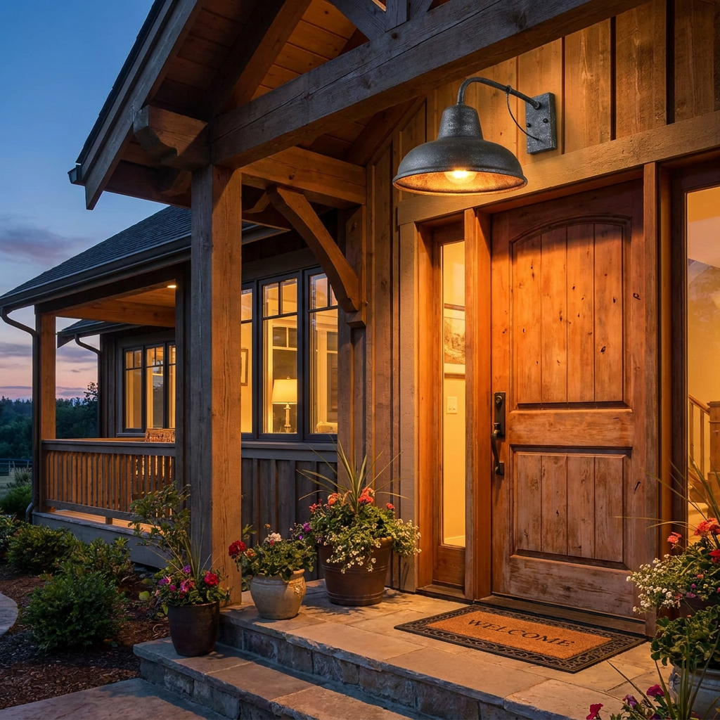 Antique Vintage Barn Light in use, lifestyle setting