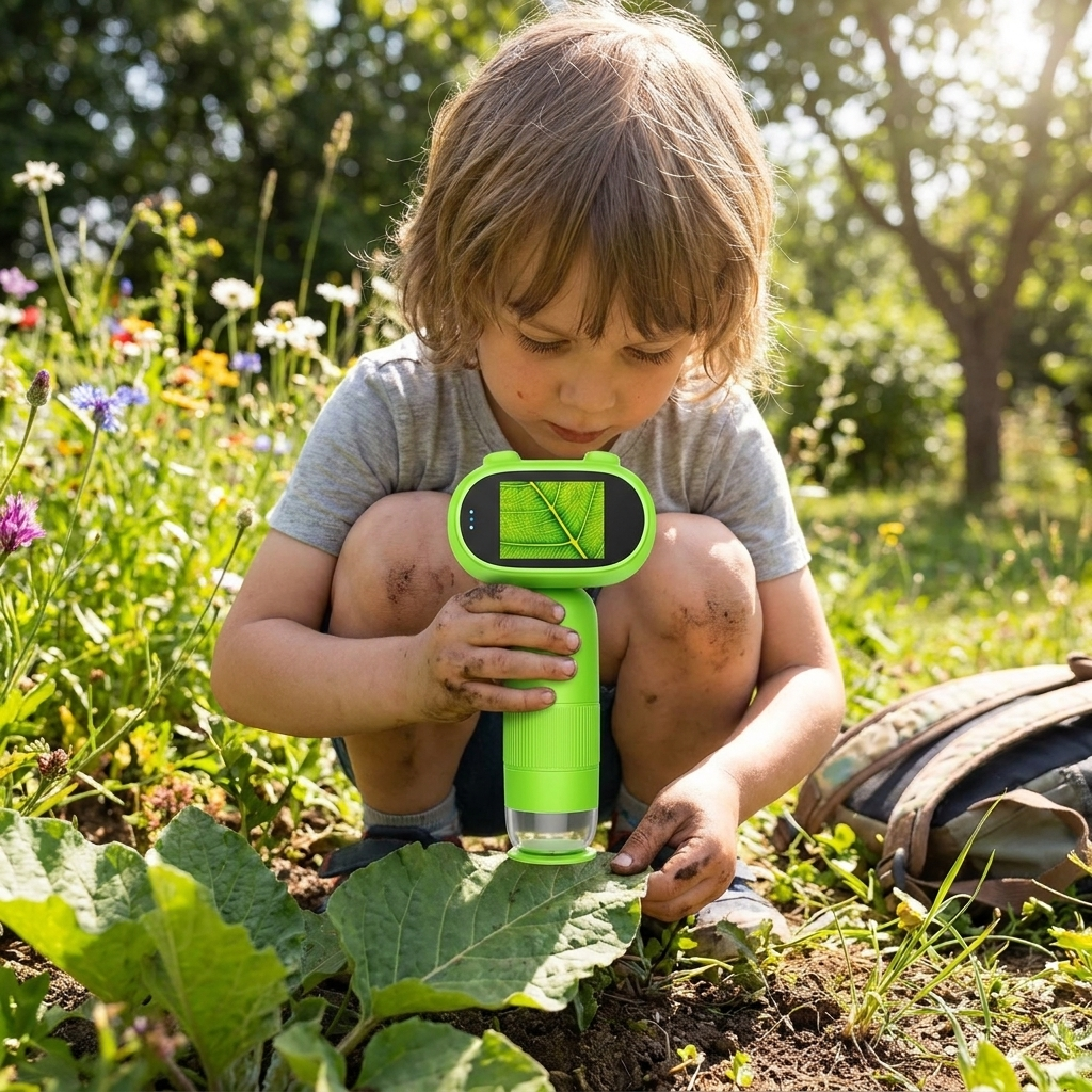 Kids Handheld Microscope in use, lifestyle setting