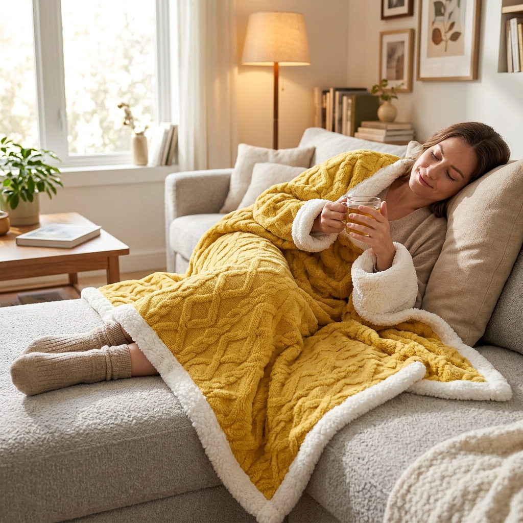Fleece Blanket in use, lifestyle setting