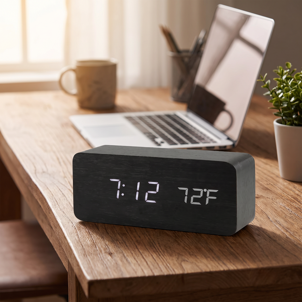 Alarm Clock Digital LED Wood Desk Clock - lifestyle