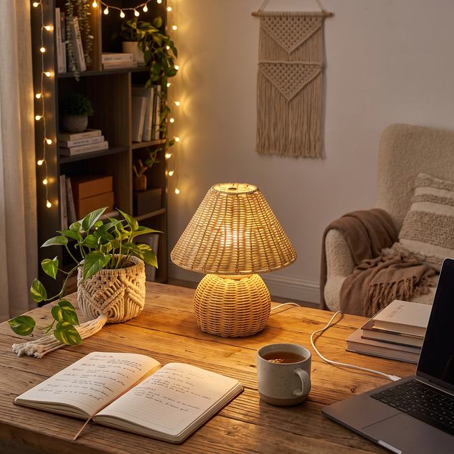 Bamboo Woven Desk Lamp lifestyle