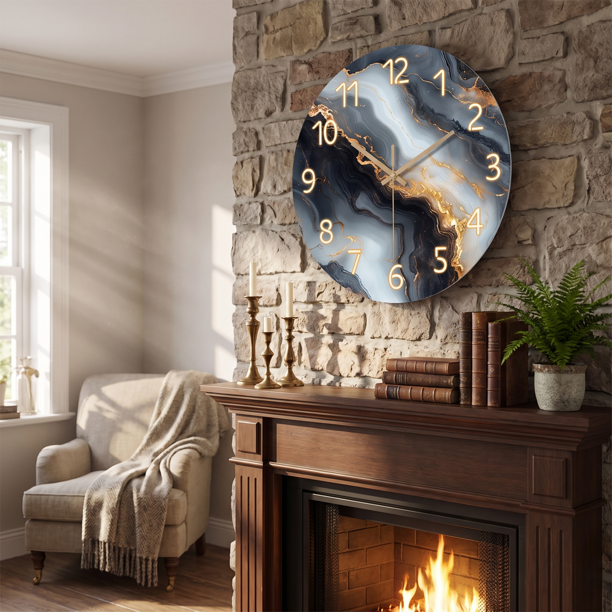 Blue & Gold Marble Wall Clock