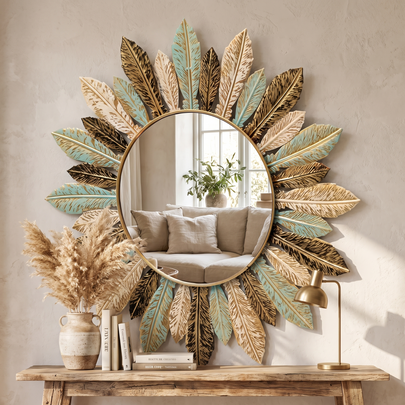 Bohemian Sunburst Metal Wall Mirror