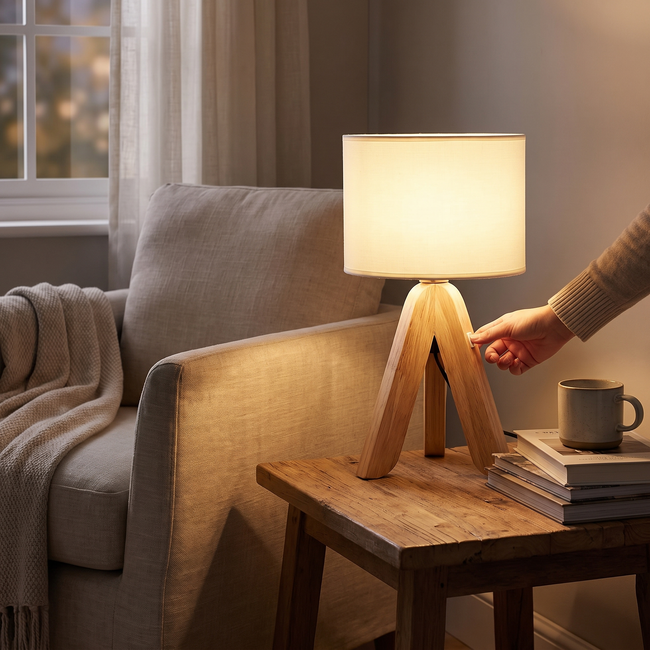 Nordic Wooden Tripod Table Lamp