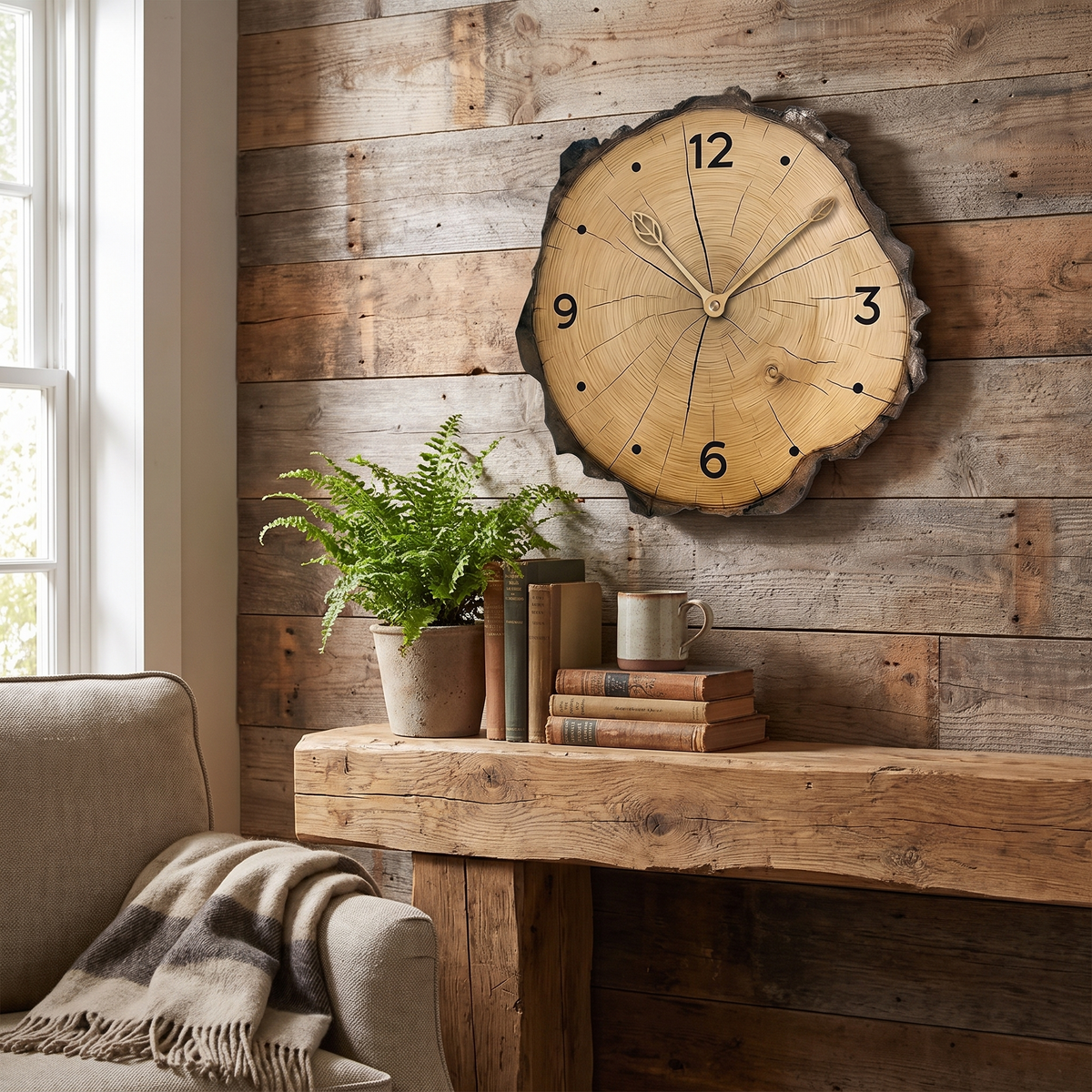 Rustic Wood Slice Wall Clock
