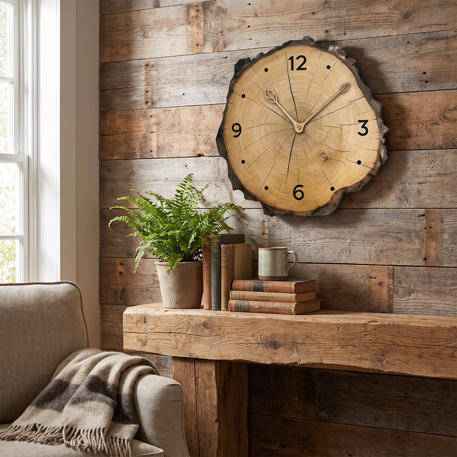Rustic Wood Slice Wall Clock
