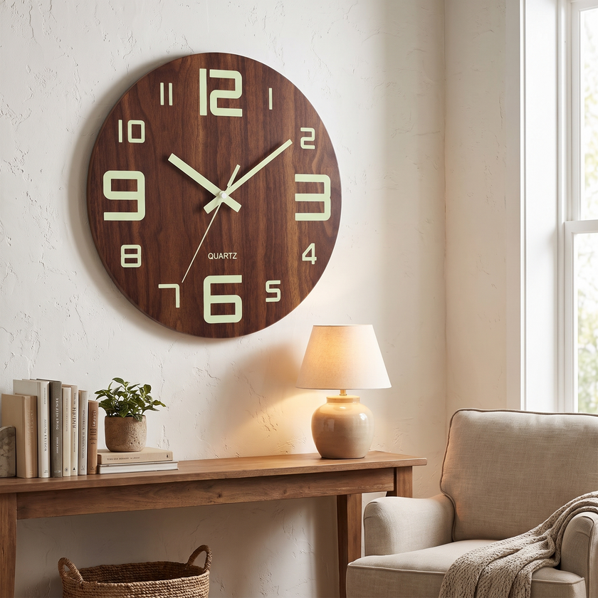 Walnut Luminous Wall Clock