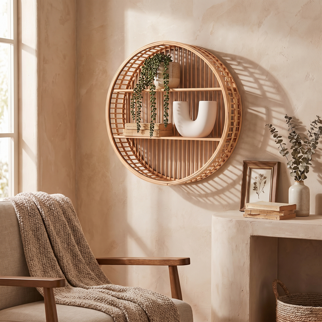 Round Bamboo Wall Shelf