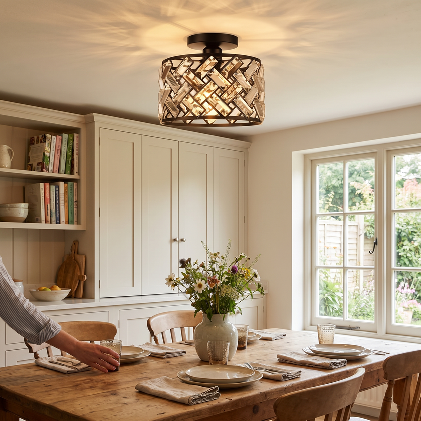 Modern Crystal Semi Flush Mount Ceiling Light
