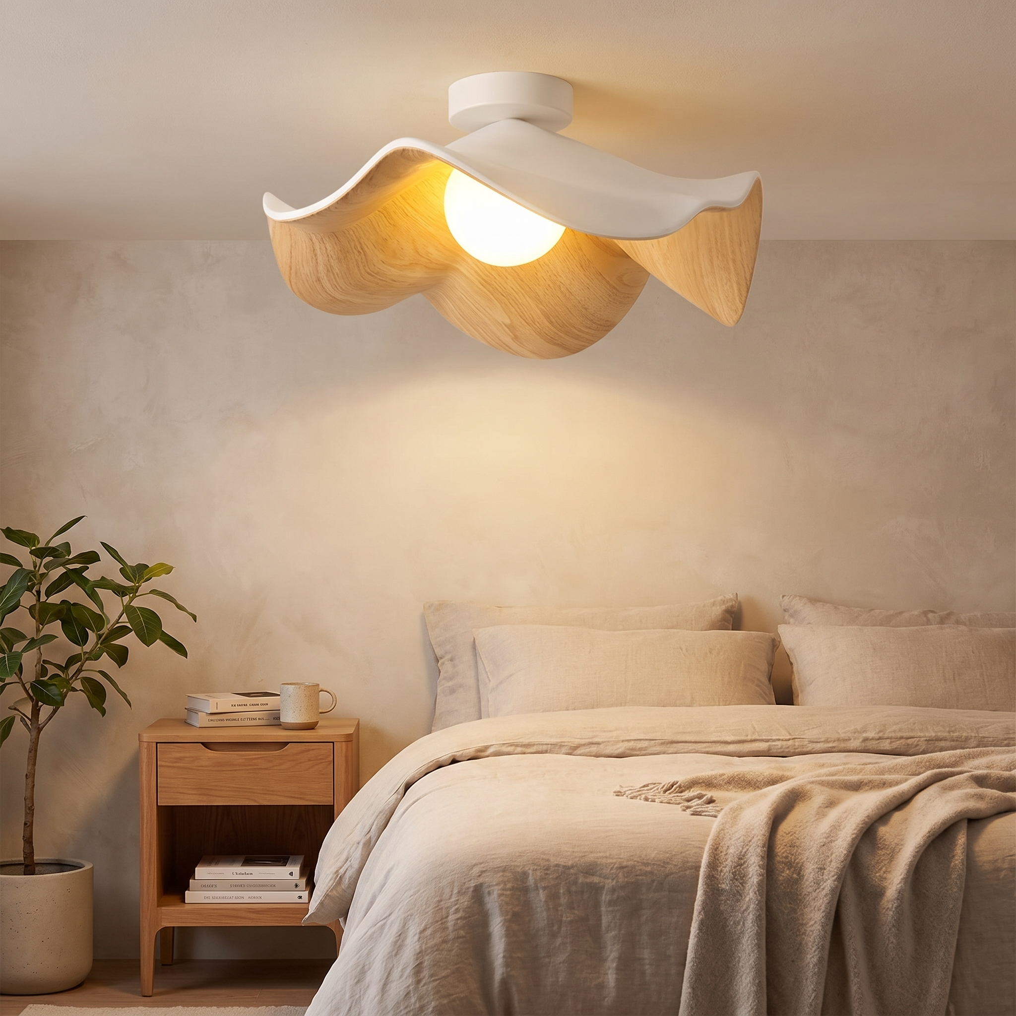 Scandinavian Wooden Lotus Ceiling Light