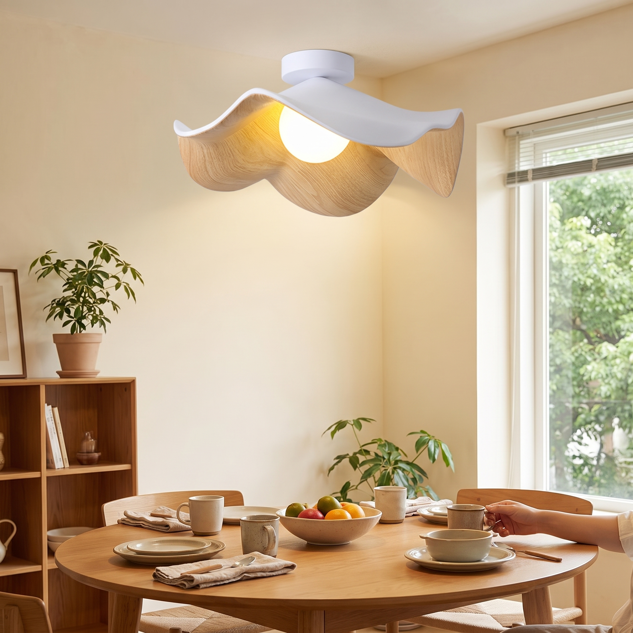 Scandinavian Wooden Lotus Ceiling Light