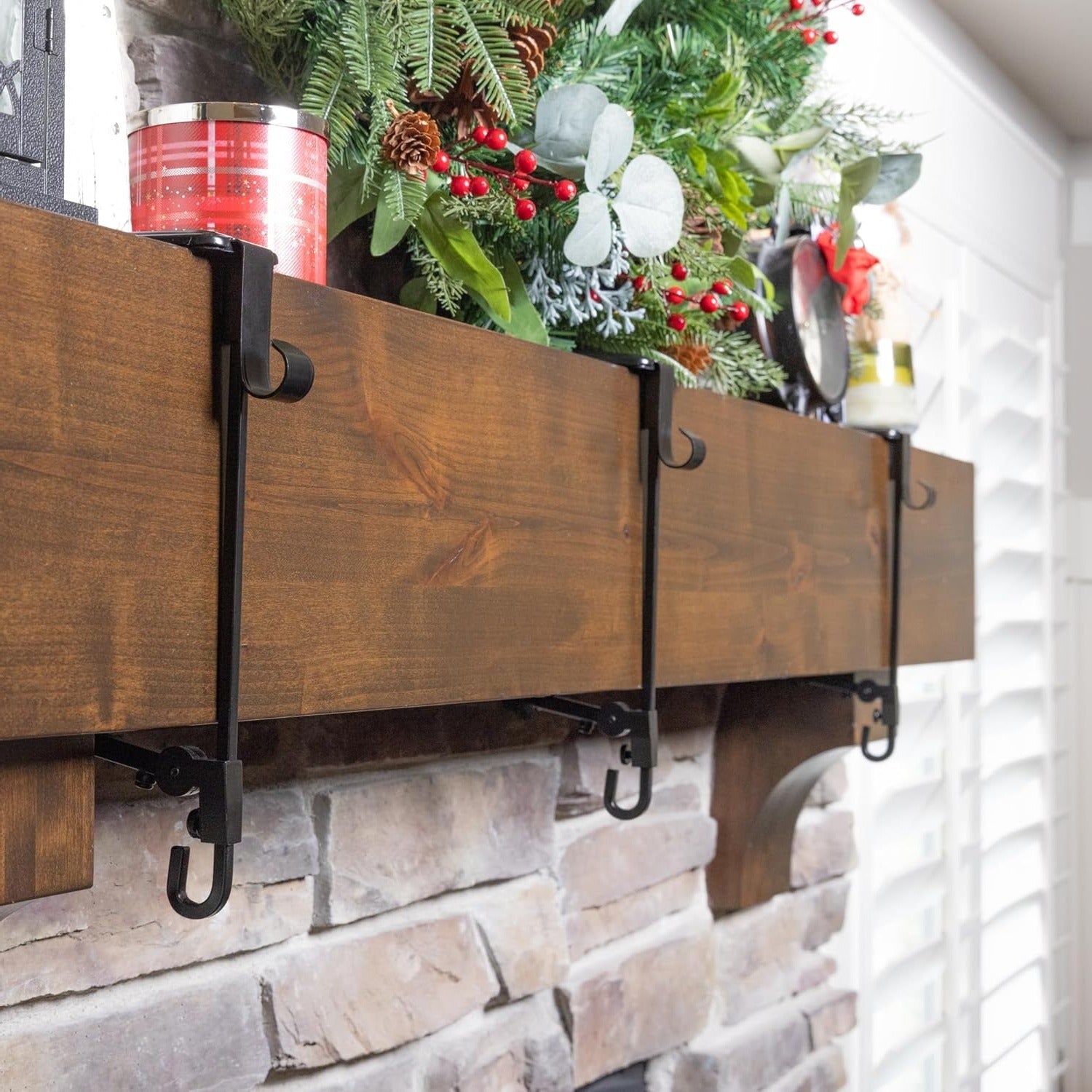 Fireplace Stocking & Garland Hanger Set: Adjustable Mantel Fit