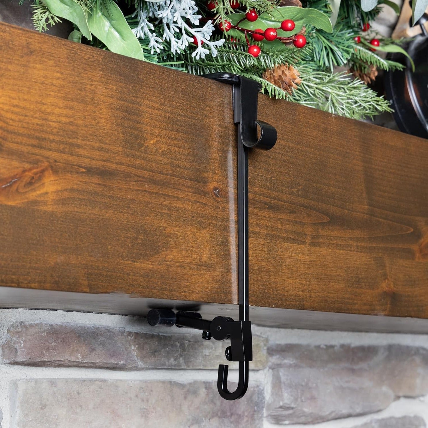 Fireplace Stocking & Garland Hanger Set: Adjustable Mantel Fit