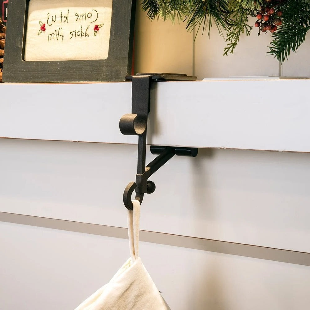 Fireplace Stocking & Garland Hanger Set: Adjustable Mantel Fit
