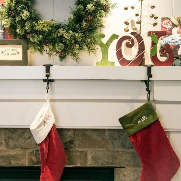 Fireplace Stocking & Garland Hanger Set: Adjustable Mantel Fit