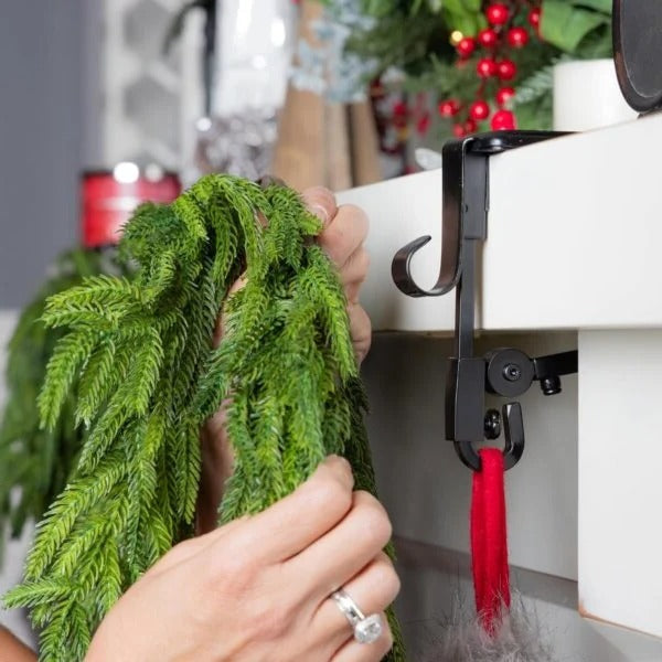 Fireplace Stocking & Garland Hanger Set: Adjustable Mantel Fit