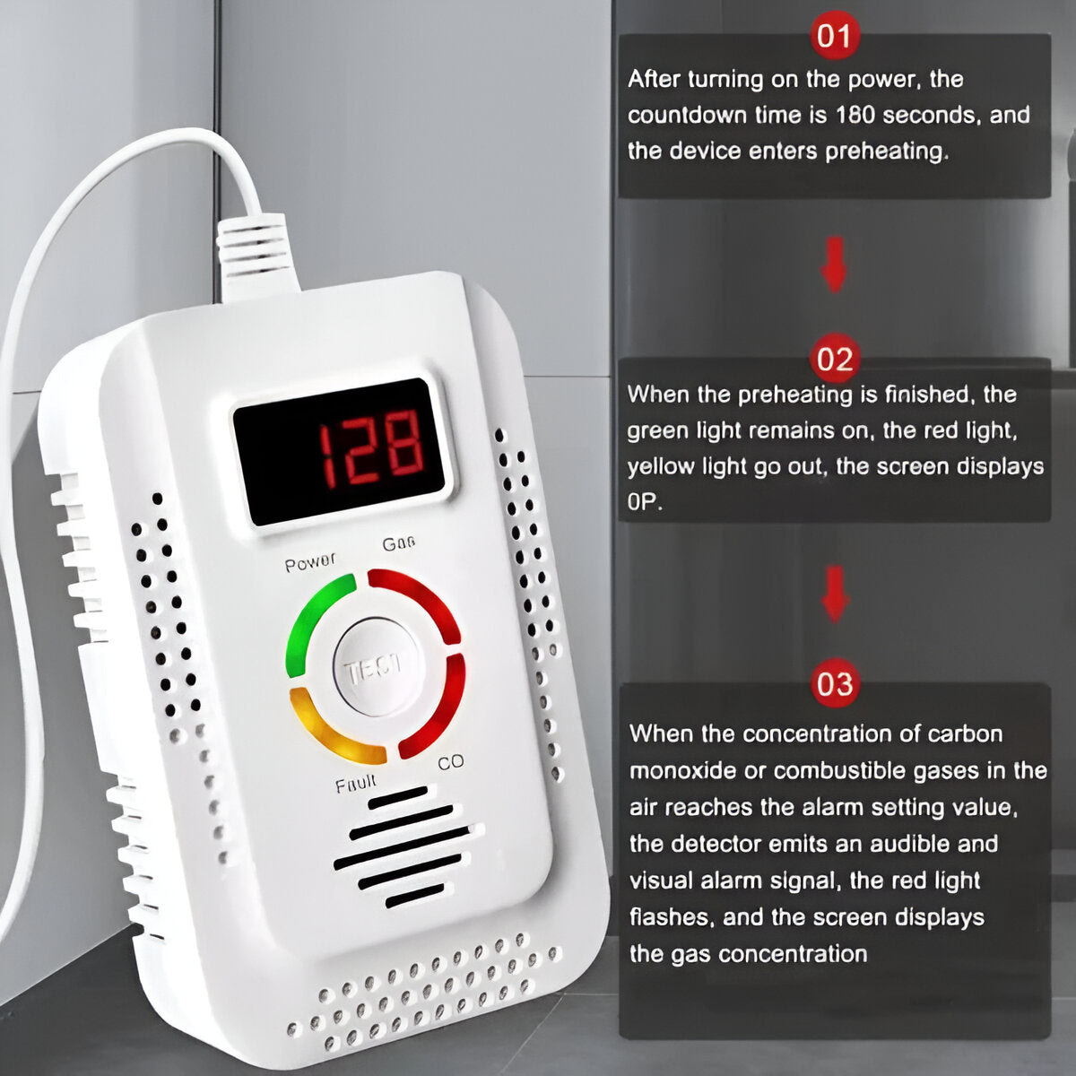 Plug-In Gas & CO Detector: Continuous Home Safety Monitoring
