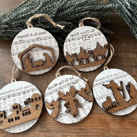 Nativity Music Sheet Ornament Collection: Festive Tree Decor