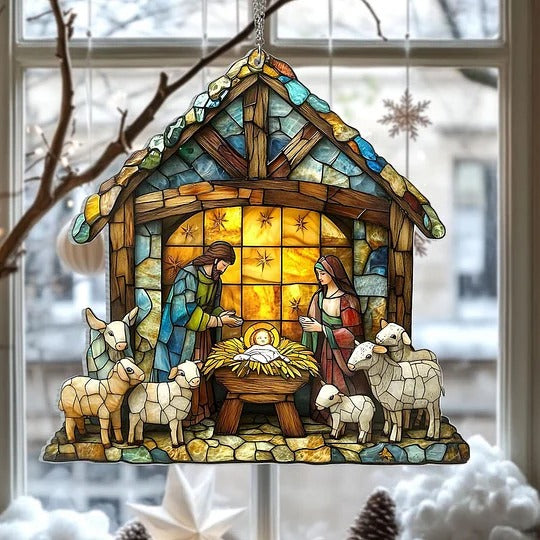 Nativity Scene Suncatcher: Holiday Light Display