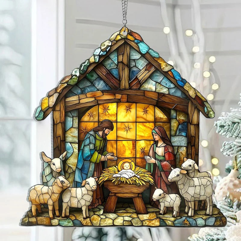 Nativity Scene Suncatcher: Holiday Light Display