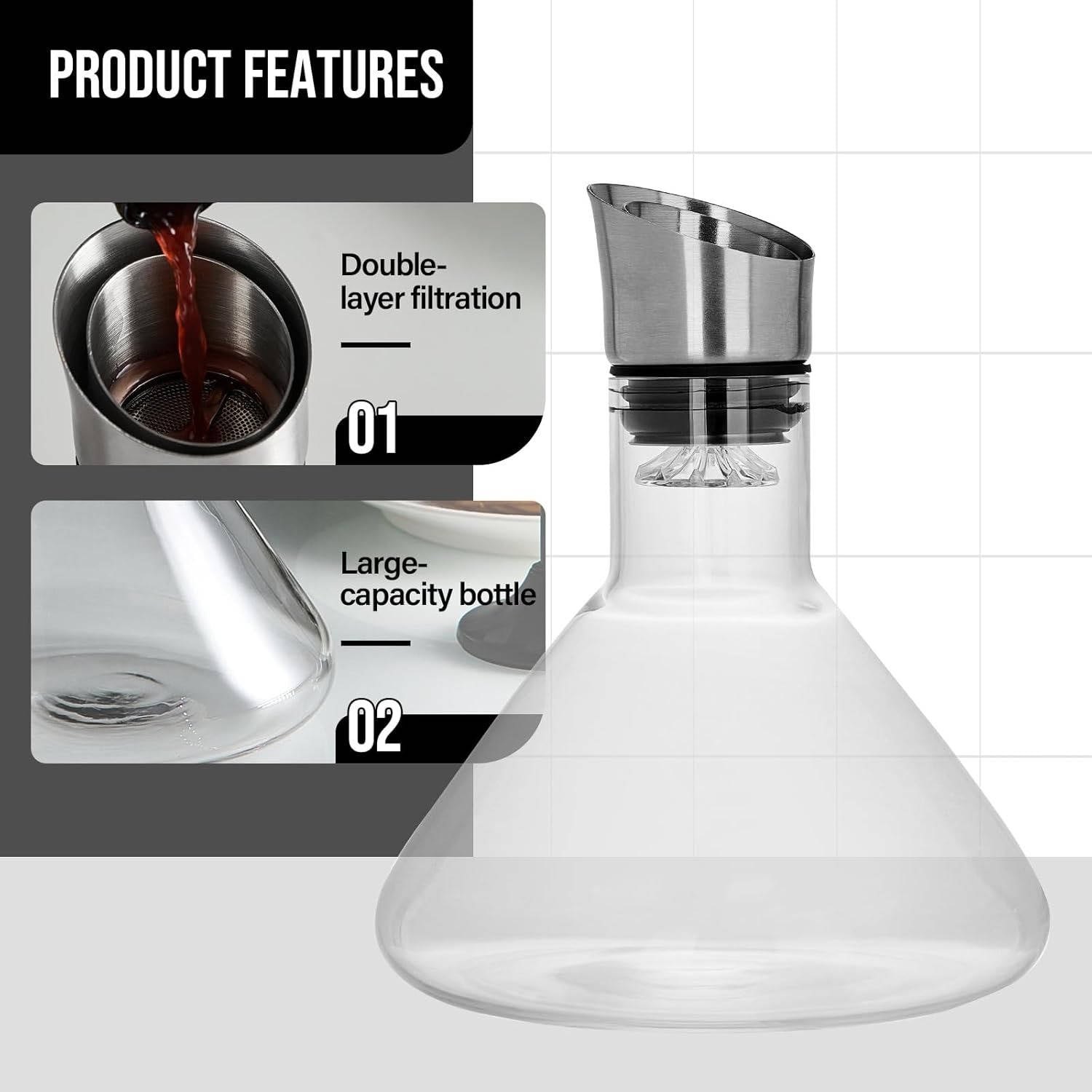 Crystal Glass Wine Decanter: Aerate for Smoother Flavor