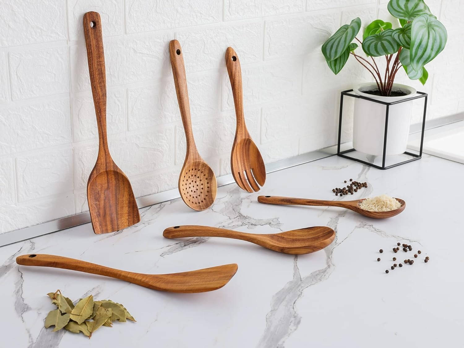 Wooden Utensils Set: Protect Your Pans, 6 Pieces