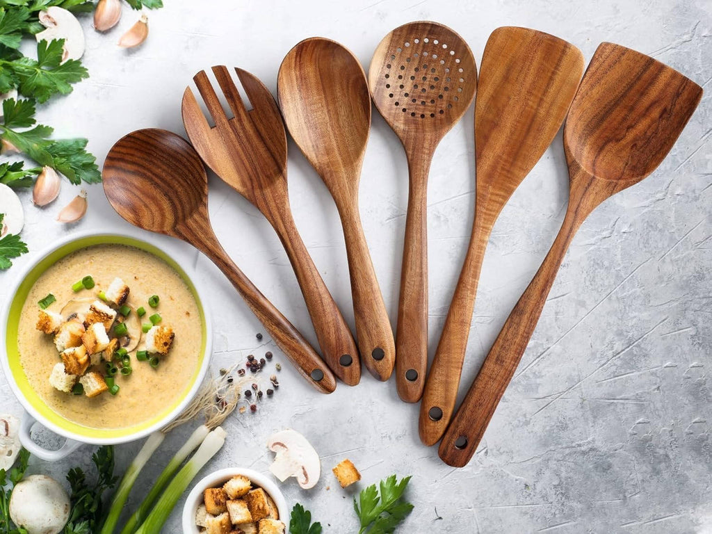 Wooden Utensils Set: Protect Your Pans, 6 Pieces