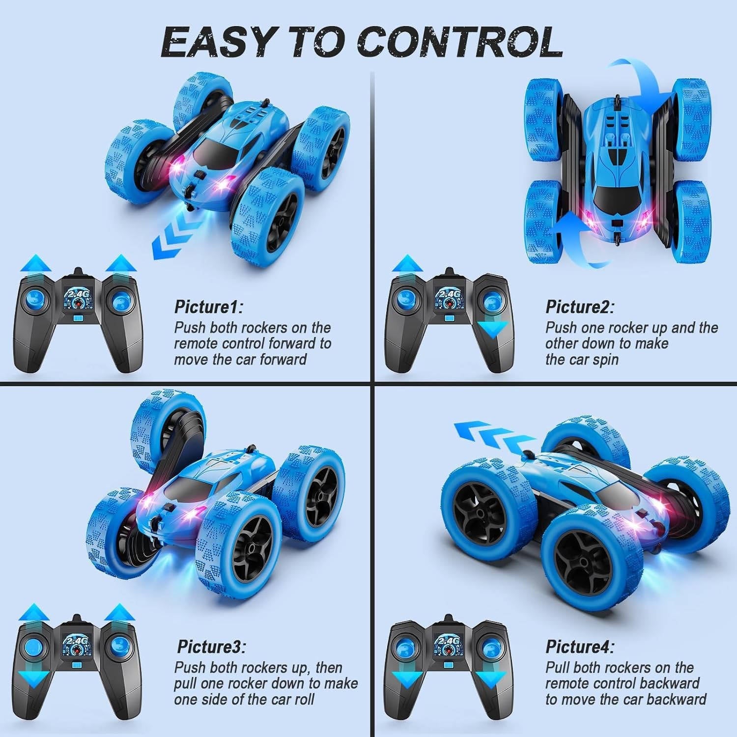RC Cars for Kids 6-12: LED Lights and 360° Flips