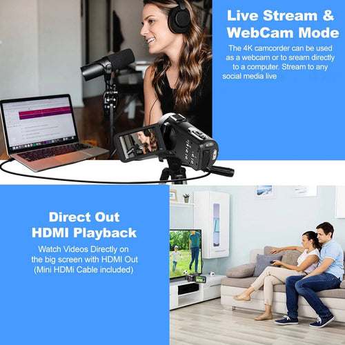 4K Vlogging Camcorder: Smooth 48MP WiFi Video for YouTube