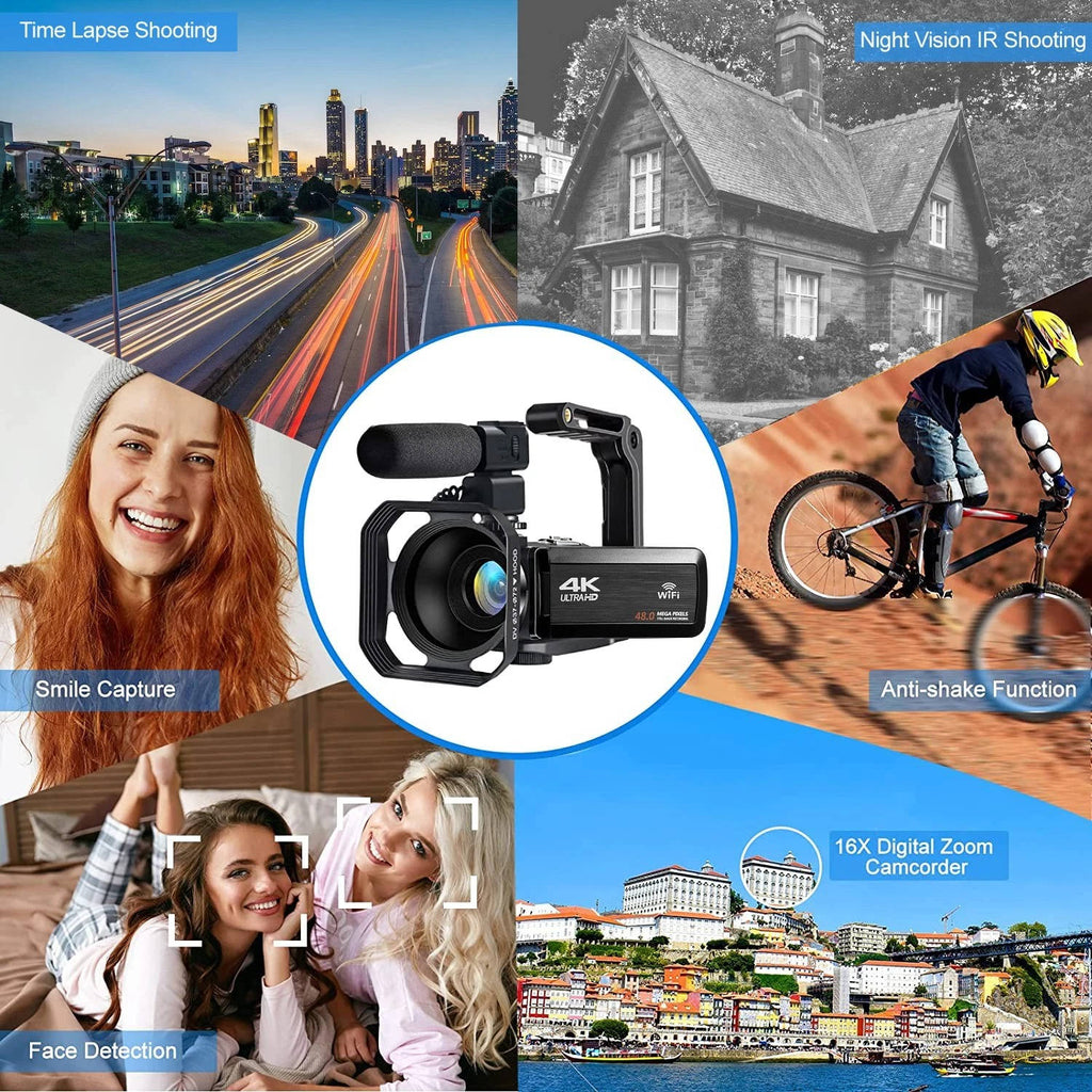 4K Vlogging Camcorder: Smooth 48MP WiFi Video for YouTube