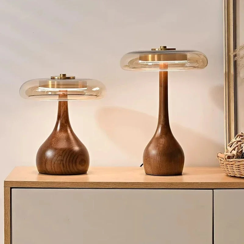 Andi Brass & Wood Glass Table Lamp