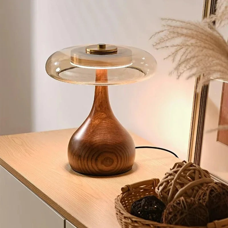 Andi Brass & Wood Glass Table Lamp