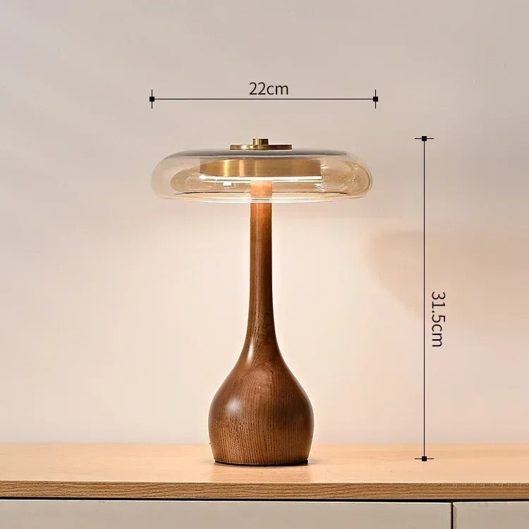 Andi Brass & Wood Glass Table Lamp